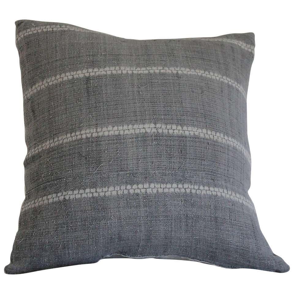 Antique Grey Shibori Style Accent Pillow In Good Condition In Brea, CA