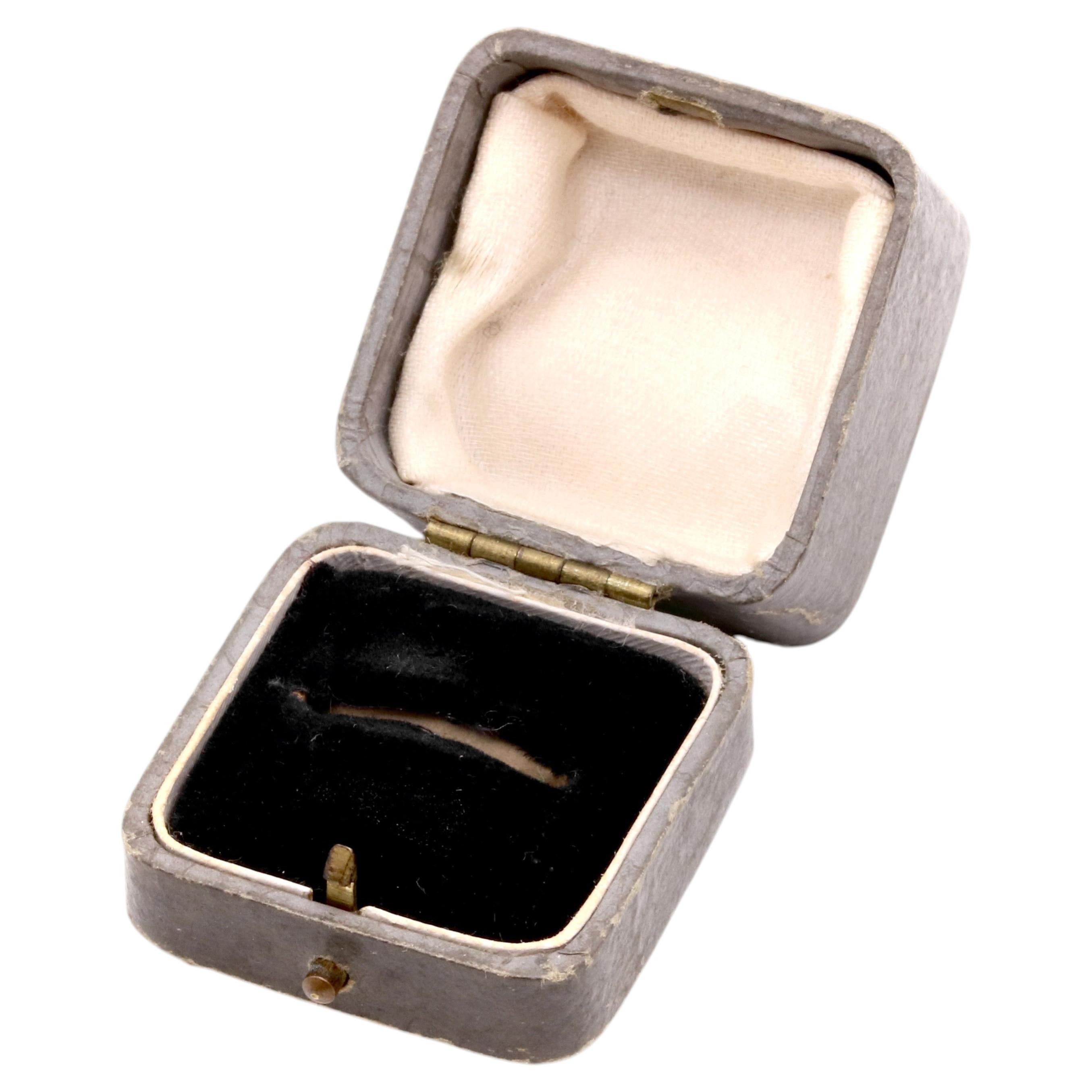 Antique Grey Square Ring Box, with Ivory Silk and Black Velvet Interior For Sale