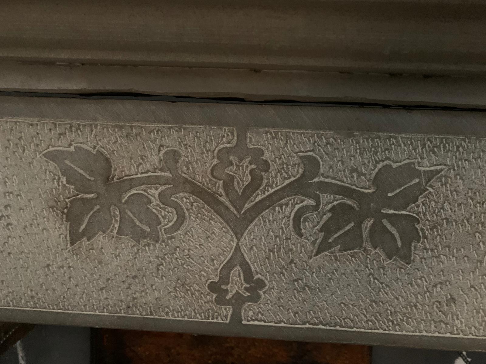 Antique Grey Stone Fireplace Mantle, Carved with Leaves, Late 18th Century Italy For Sale 9