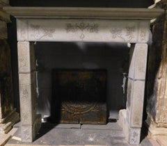 Antique Grey Stone Fireplace Mantle, Carved with Leaves, Late 18th Century Italy