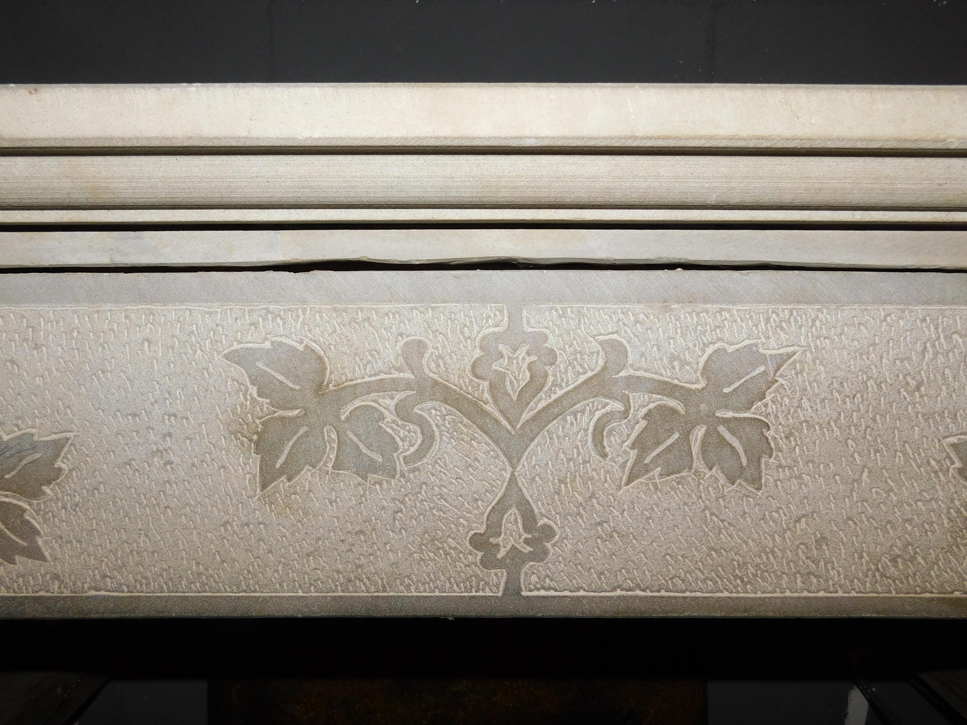 Antique Grey Stone Fireplace Mantle, Carved with Leaves, Late 18th Century Italy For Sale 1