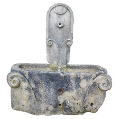 Antique Grey Stone Fountain, Hand-Carved, 18th Century, France