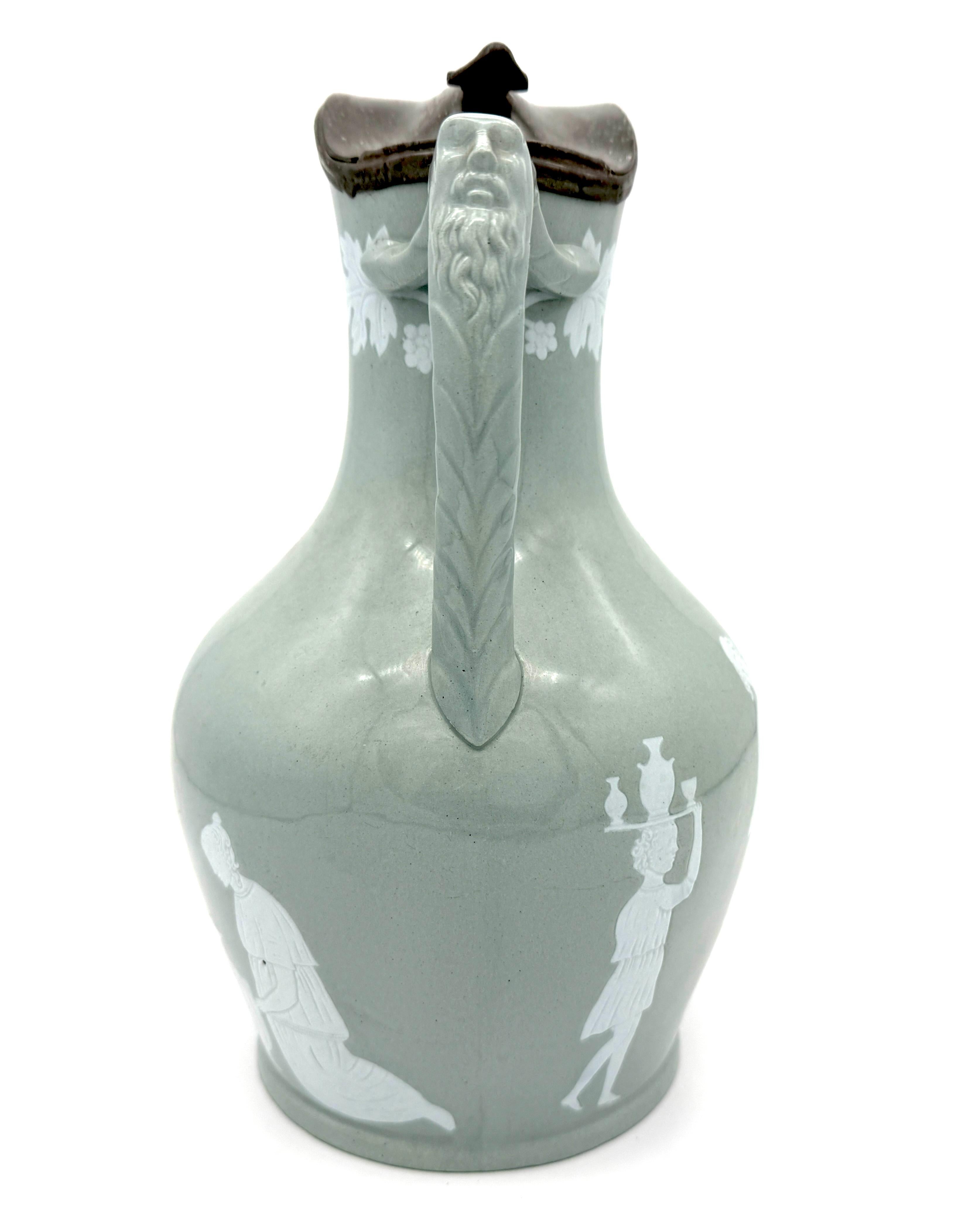 Greek Revival Antique Grey Stoneware Pitcher Followers of Dionysos Baccanal Antique Revival For Sale