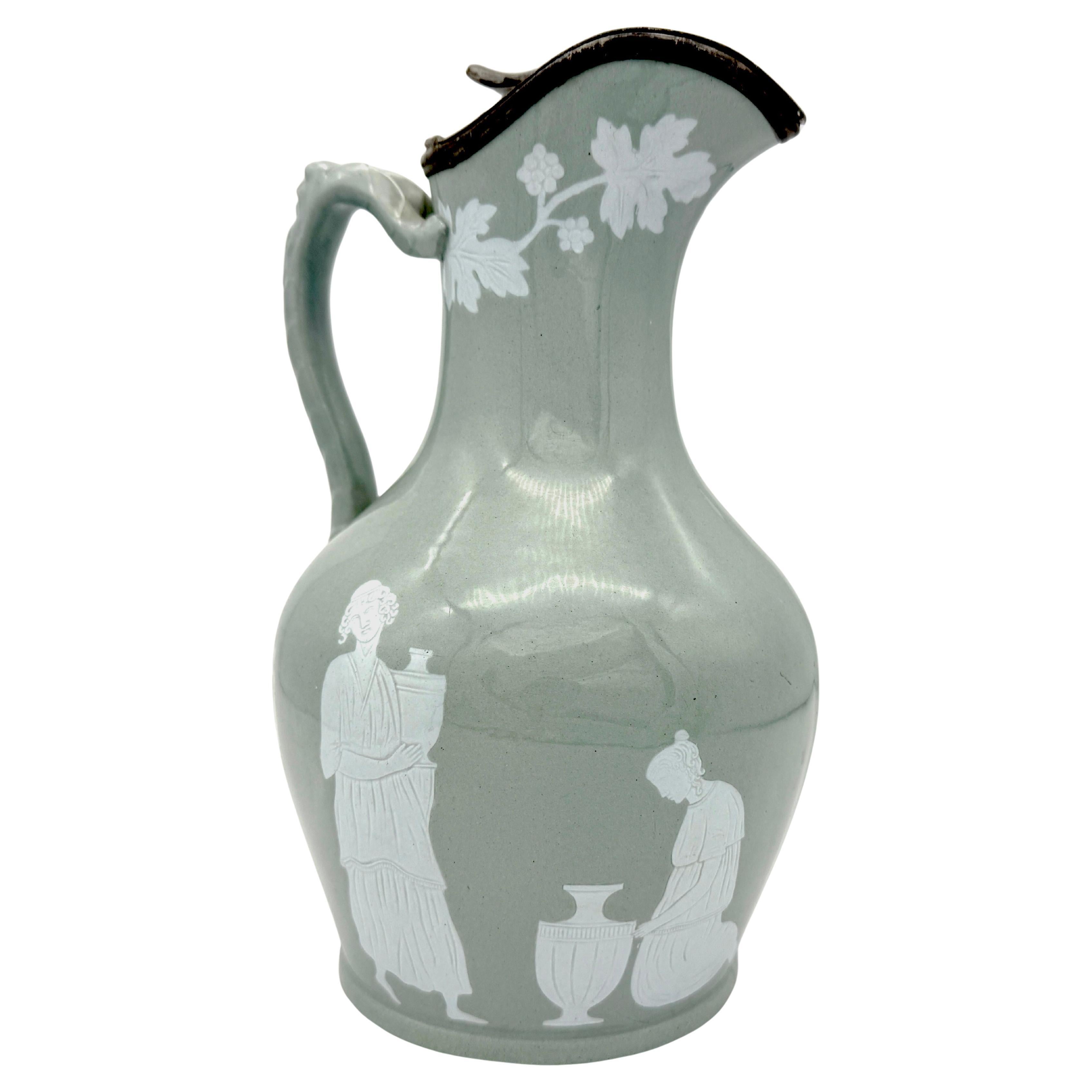 Antique Grey Stoneware Pitcher Followers of Dionysos Baccanal Antique Revival For Sale