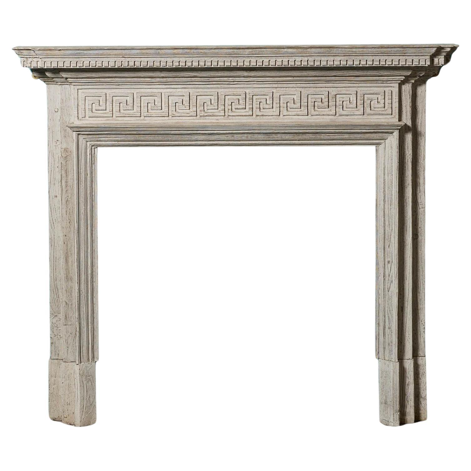 Antique Grey Wash Neoclassical Style Fire Mantel For Sale