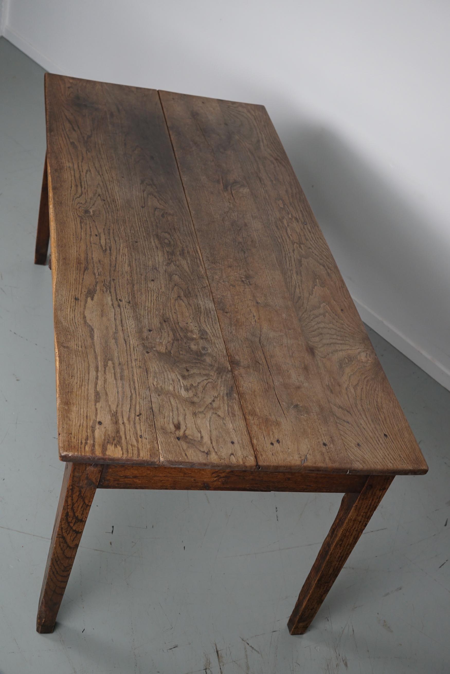 Antique Greyed Oak 19th Century French Rustic Farmhouse Dining Table For Sale 9