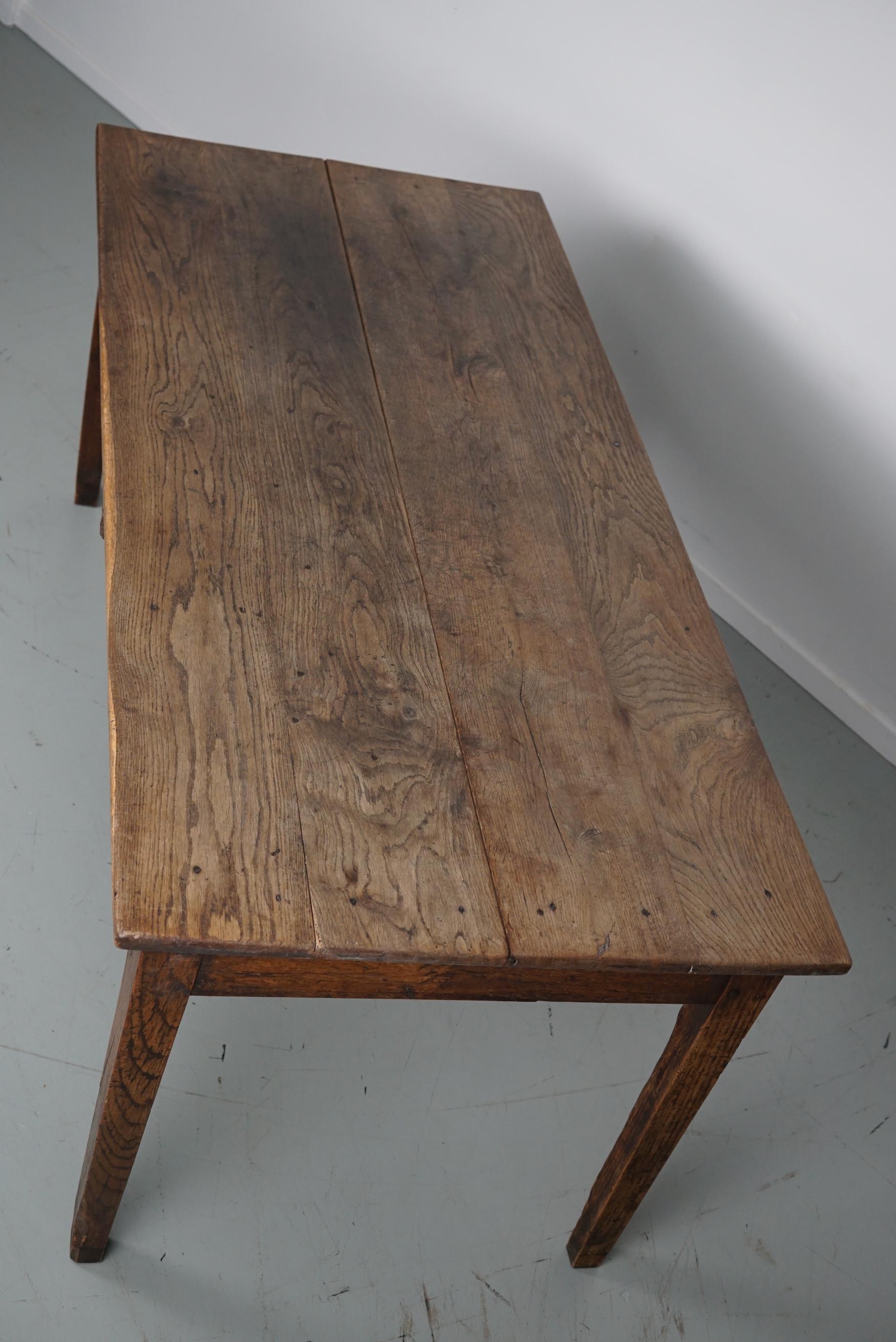 Antique Greyed Oak 19th Century French Rustic Farmhouse Dining Table For Sale 10