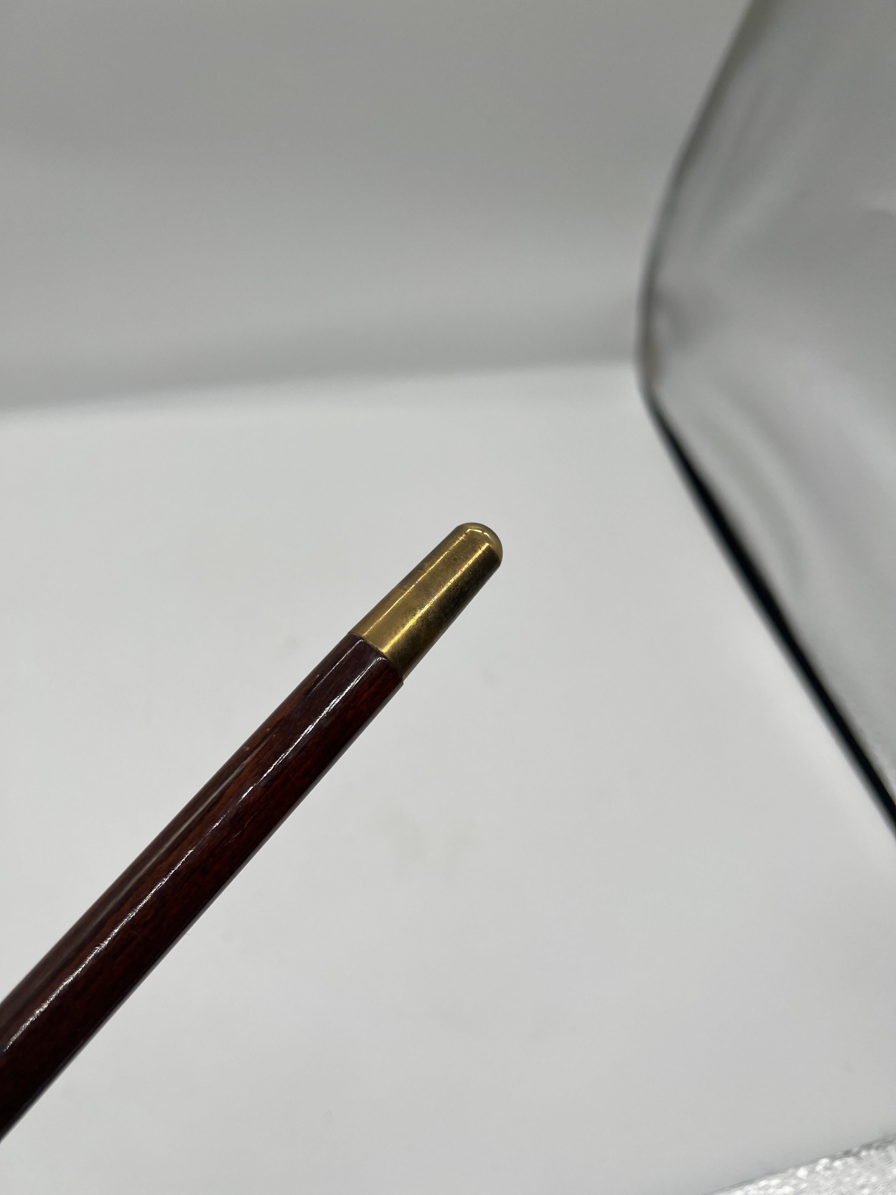 Antique Greyhound Motif Sterling Silver, Mahogany & Brass Tip Walking Cane 2