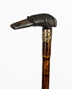 Antique Greyhound Pommel & Malacca Walking Stick Cane, 19th Century