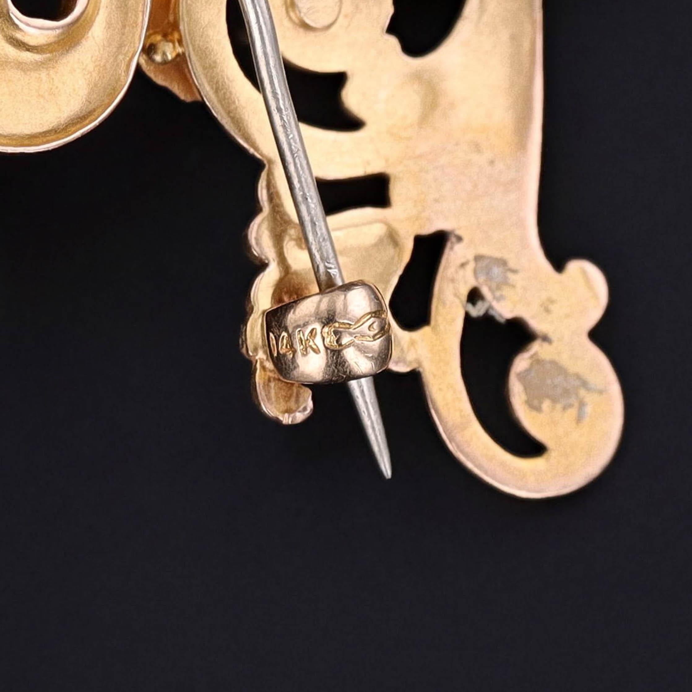Round Cut Antique Griffin Brooch of 14k Gold For Sale
