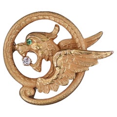 Broche Grifo Antiguo de Oro de 14k