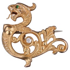 Antique Griffin Brooch of 14k Gold