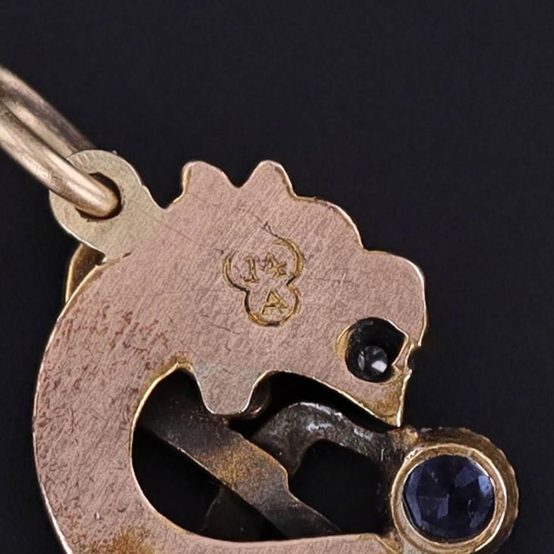 Round Cut Antique Griffin Charm of 14k Gold For Sale
