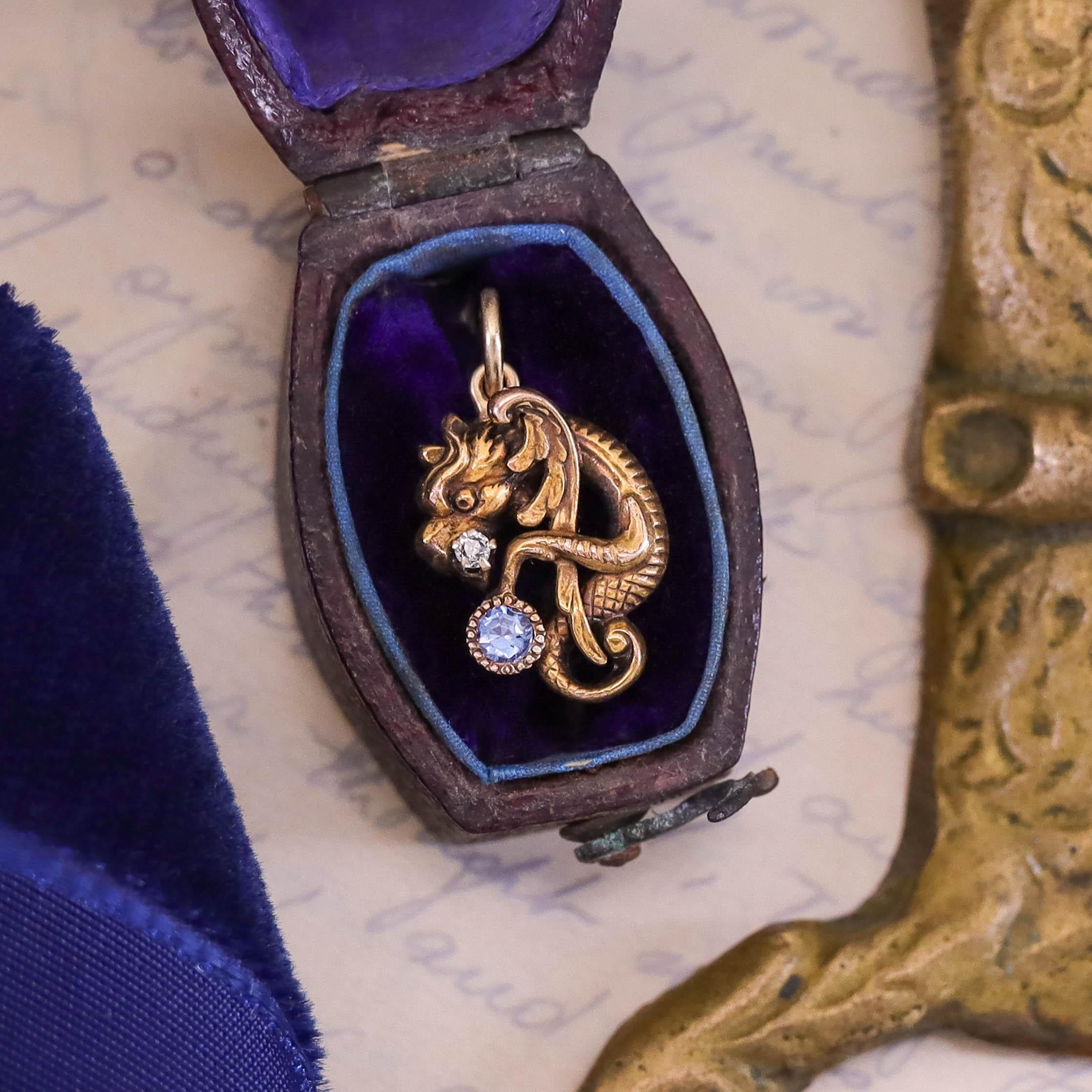 Women's Antique Griffin Charm of 14k Gold For Sale