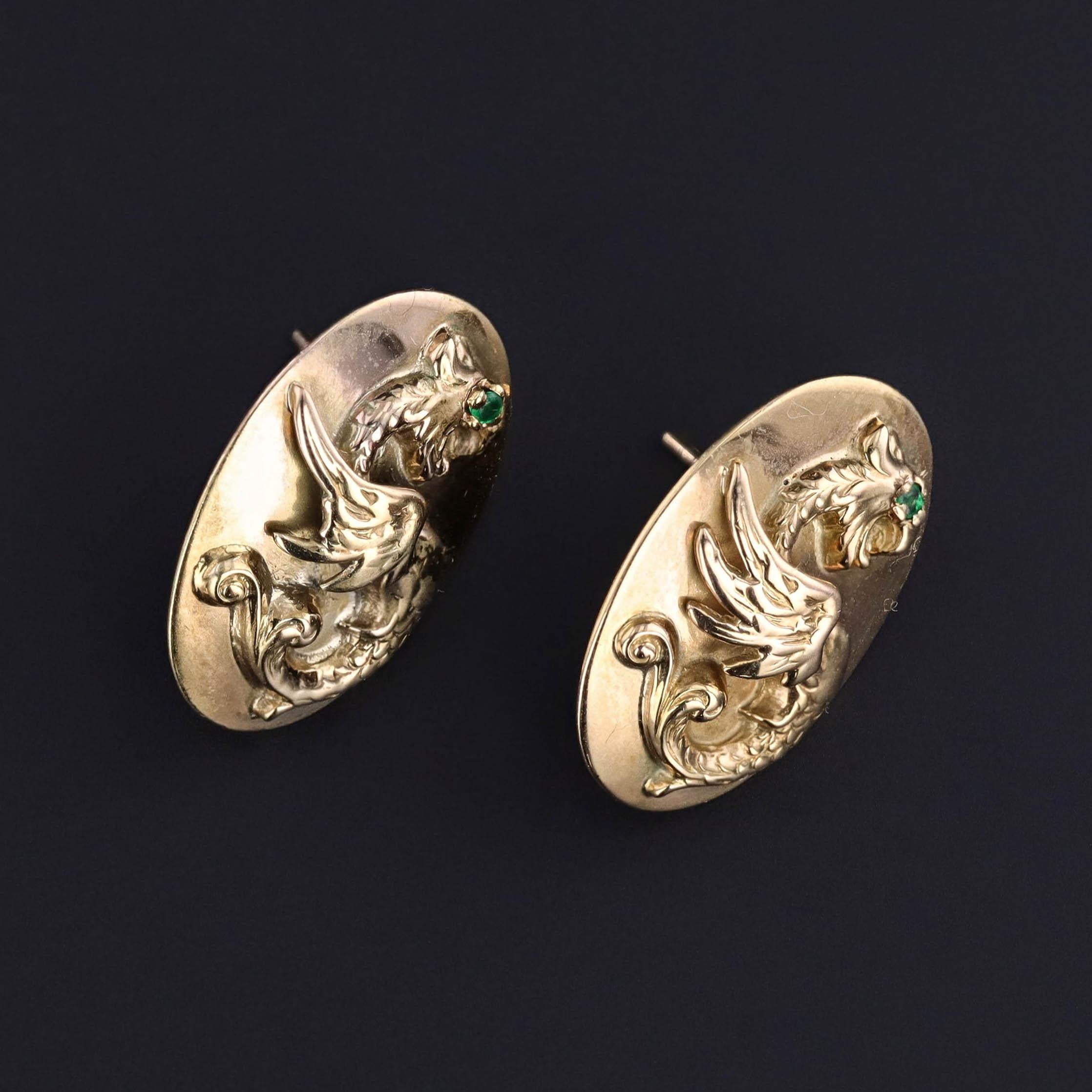 Victorian Antique Griffin Cufflink Earrings of 14k Gold For Sale
