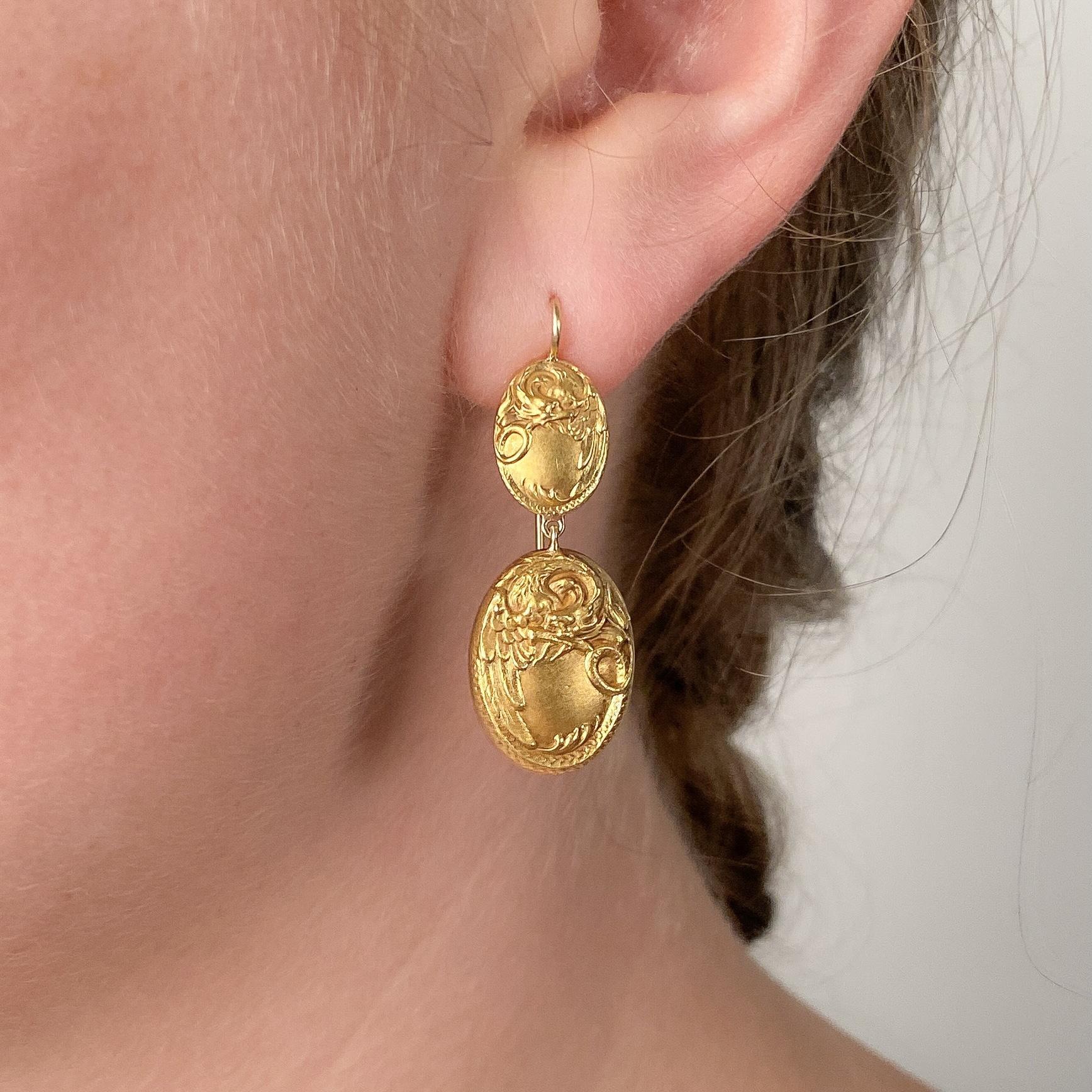 Women's Antique Griffin Earrings of 14k Gold For Sale