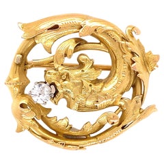 Griffin Broche ancienne tenant une broche en or et diamants, ancienne collection Estate Fine Jewelry