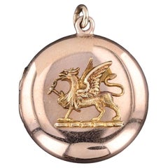 Antique Griffin Locket Pendant of 10k Gold, Circa 1900