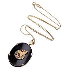 Antique Griffin on Onyx Conversion Necklace of 14k Gold