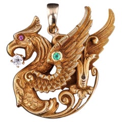 Antique Griffin Pendant of 14k Gold by Riker Brothers