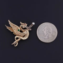 Antique Griffin Pin of 14k Gold with Gem Accents, Circa 1910