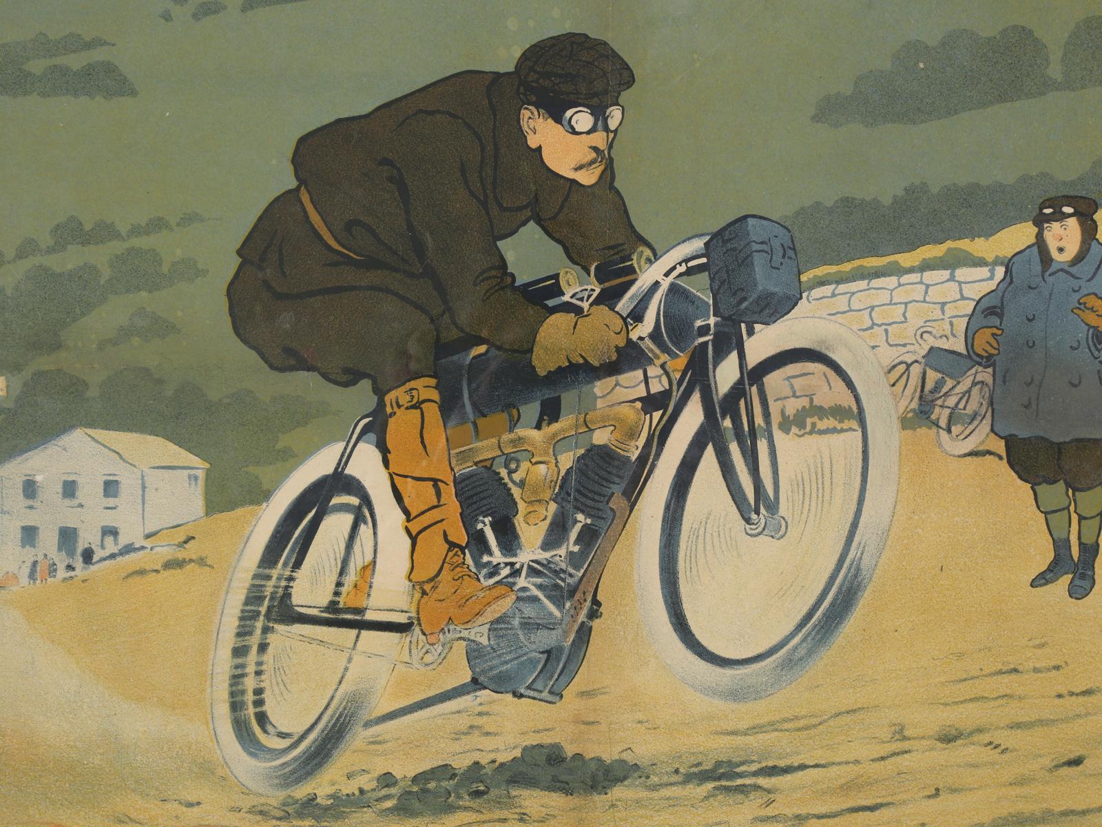 Hand-Crafted Antique Griffon Motorcycle Racing Poster by Walter Thor, circa 1910