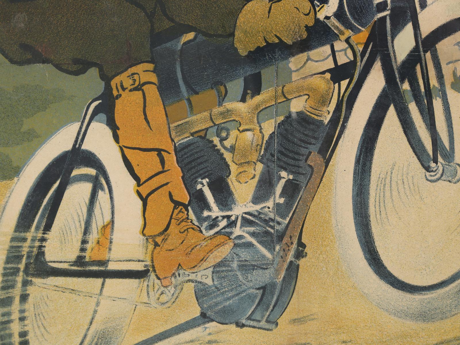 Early 20th Century Antique Griffon Motorcycle Racing Poster by Walter Thor, circa 1910