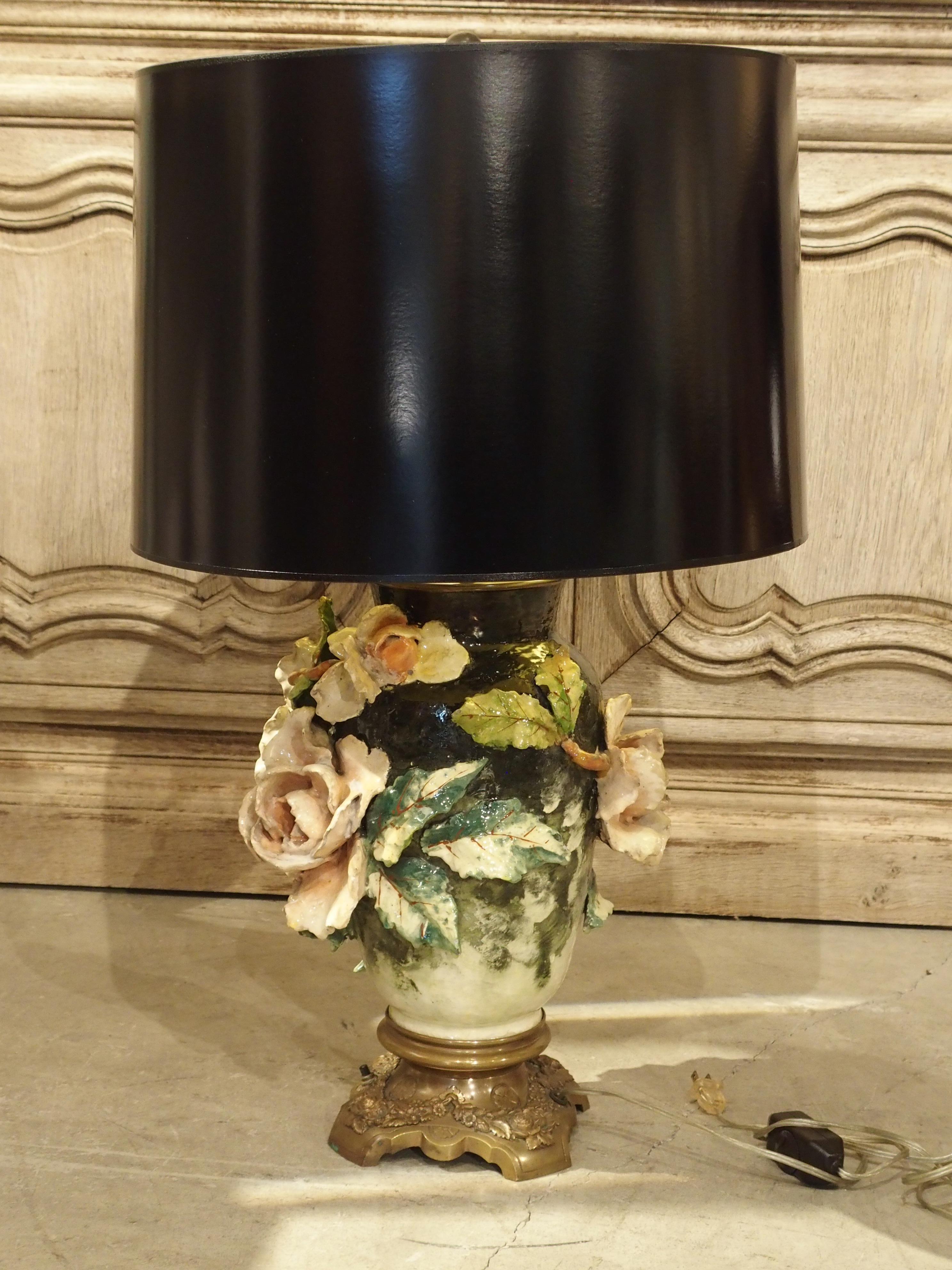 Antique Gros Relief French Barbotine Lamp, circa 1880 6