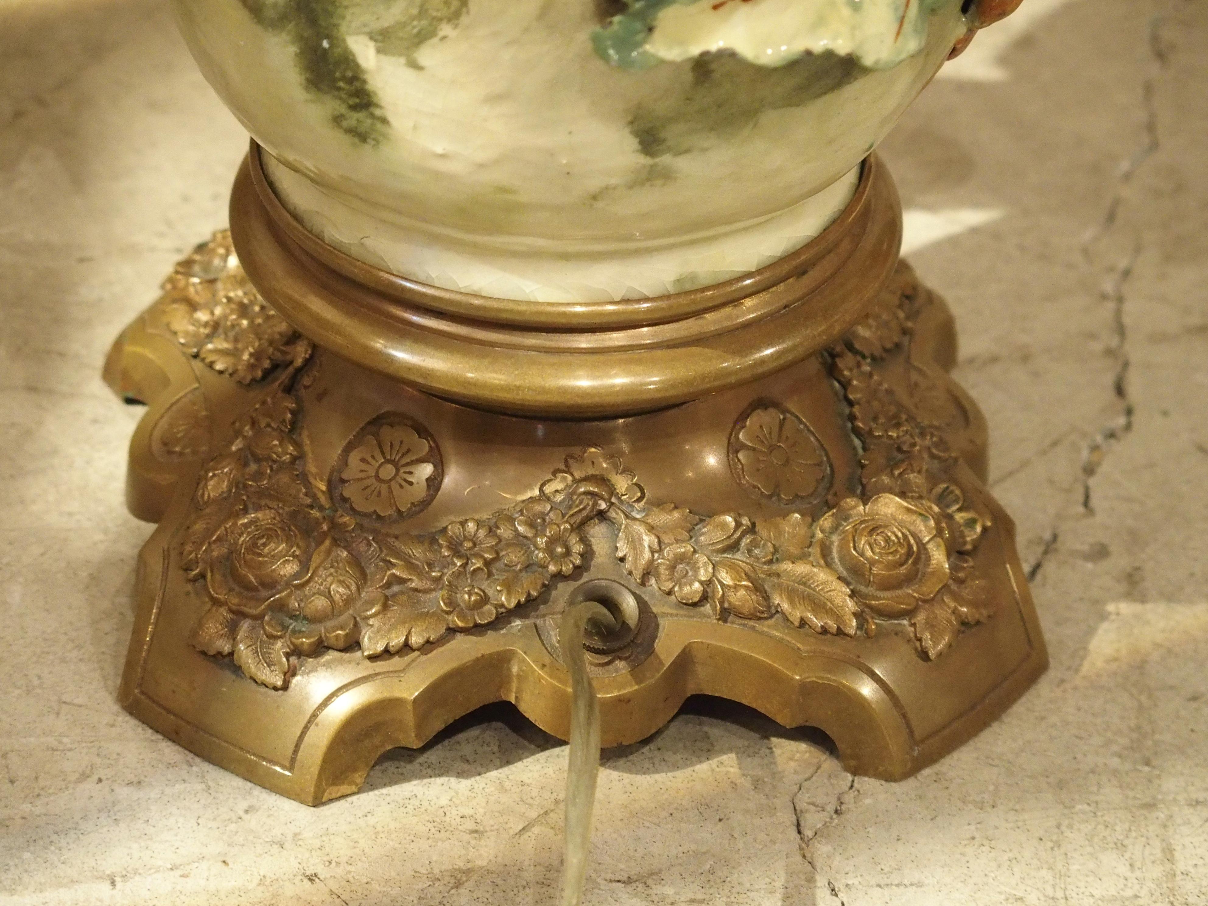 Antique Gros Relief French Barbotine Lamp, circa 1880 9