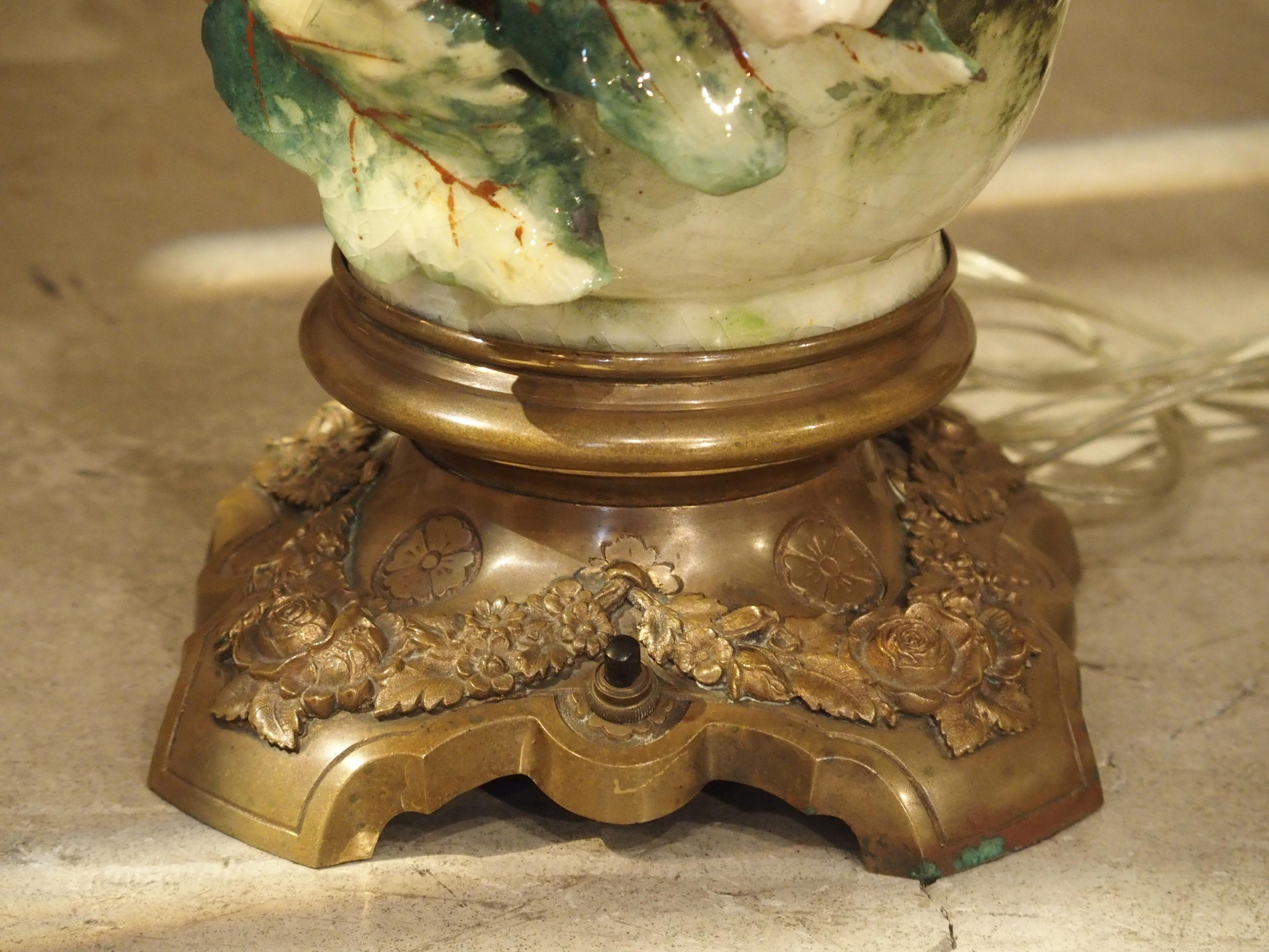 Antique Gros Relief French Barbotine Lamp, circa 1880 12