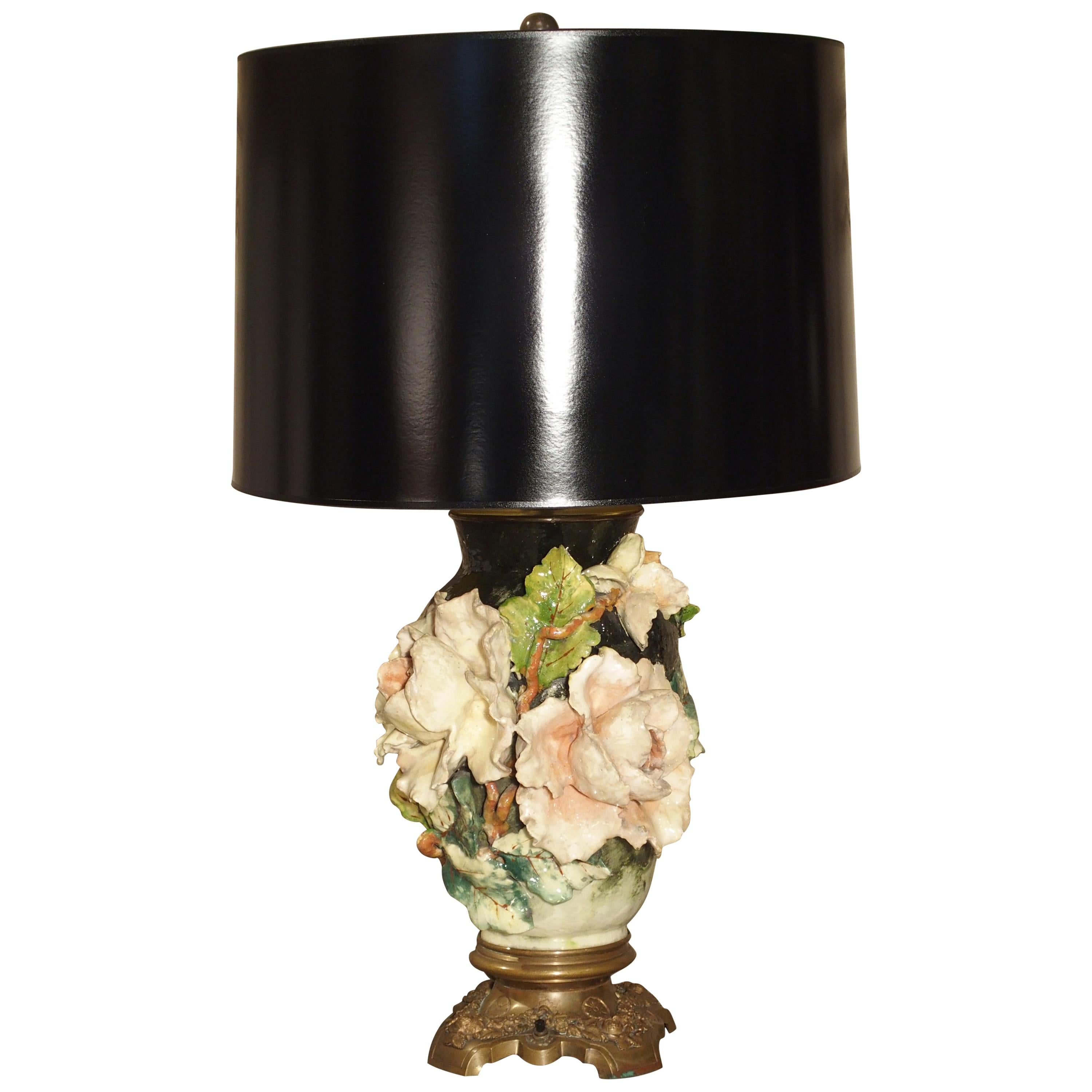 Antique Gros Relief French Barbotine Lamp, circa 1880