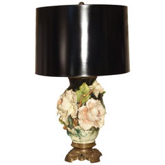 Antique Gros Relief French Barbotine Lamp, circa 1880