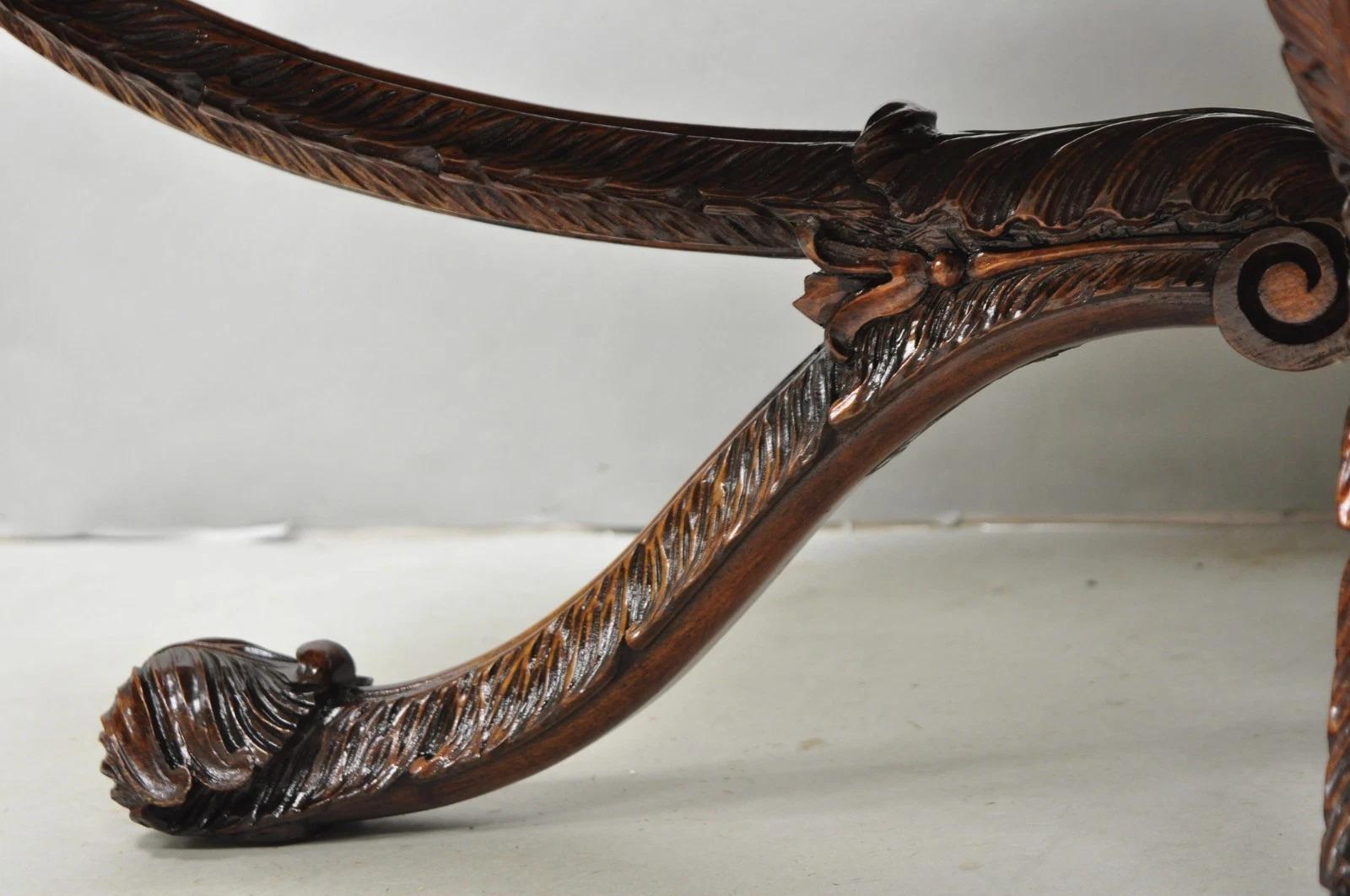 Antique The Marble House of Antiques French Regency Plume Carved Mahogany Marble Table à café en vente 6