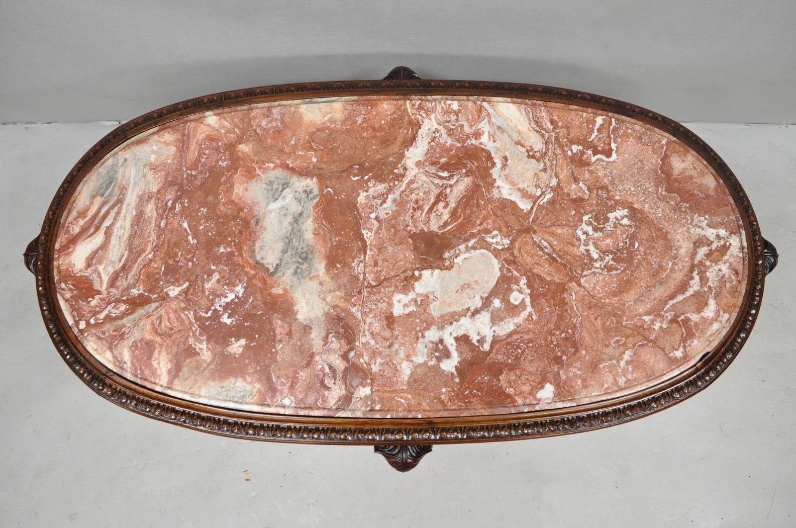 Antique The Marble House of Antiques French Regency Plume Carved Mahogany Marble Table à café Bon état - En vente à Philadelphia, PA