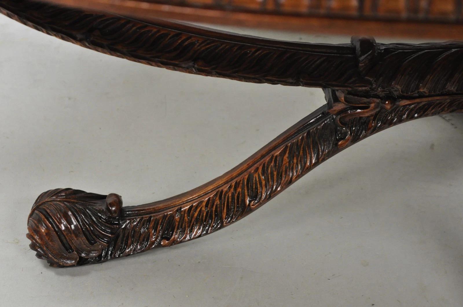 Antique The Marble House of Antiques French Regency Plume Carved Mahogany Marble Table à café en vente 1