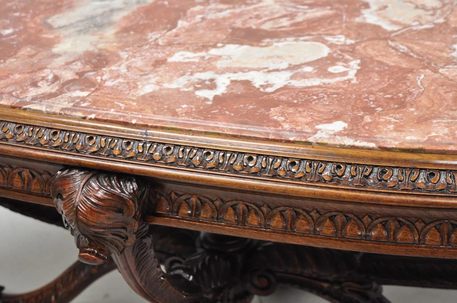 Antique The Marble House of Antiques French Regency Plume Carved Mahogany Marble Table à café en vente 2