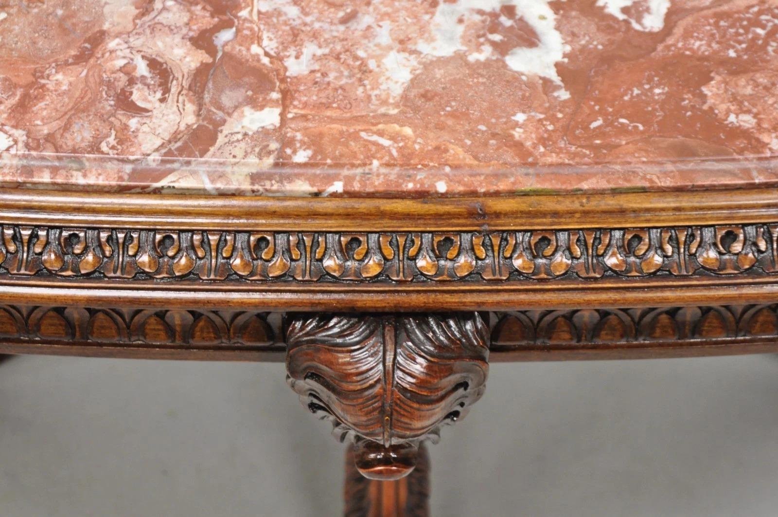 Antique The Marble House of Antiques French Regency Plume Carved Mahogany Marble Table à café en vente 3