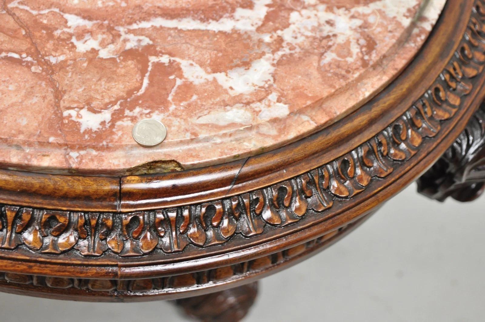 Antique The Marble House of Antiques French Regency Plume Carved Mahogany Marble Table à café en vente 4
