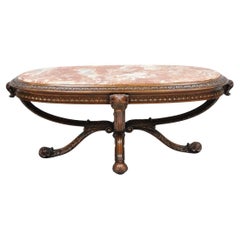 Antique Grosfeld House French Regency Plume Carved Mahogany Marble Coffee Table