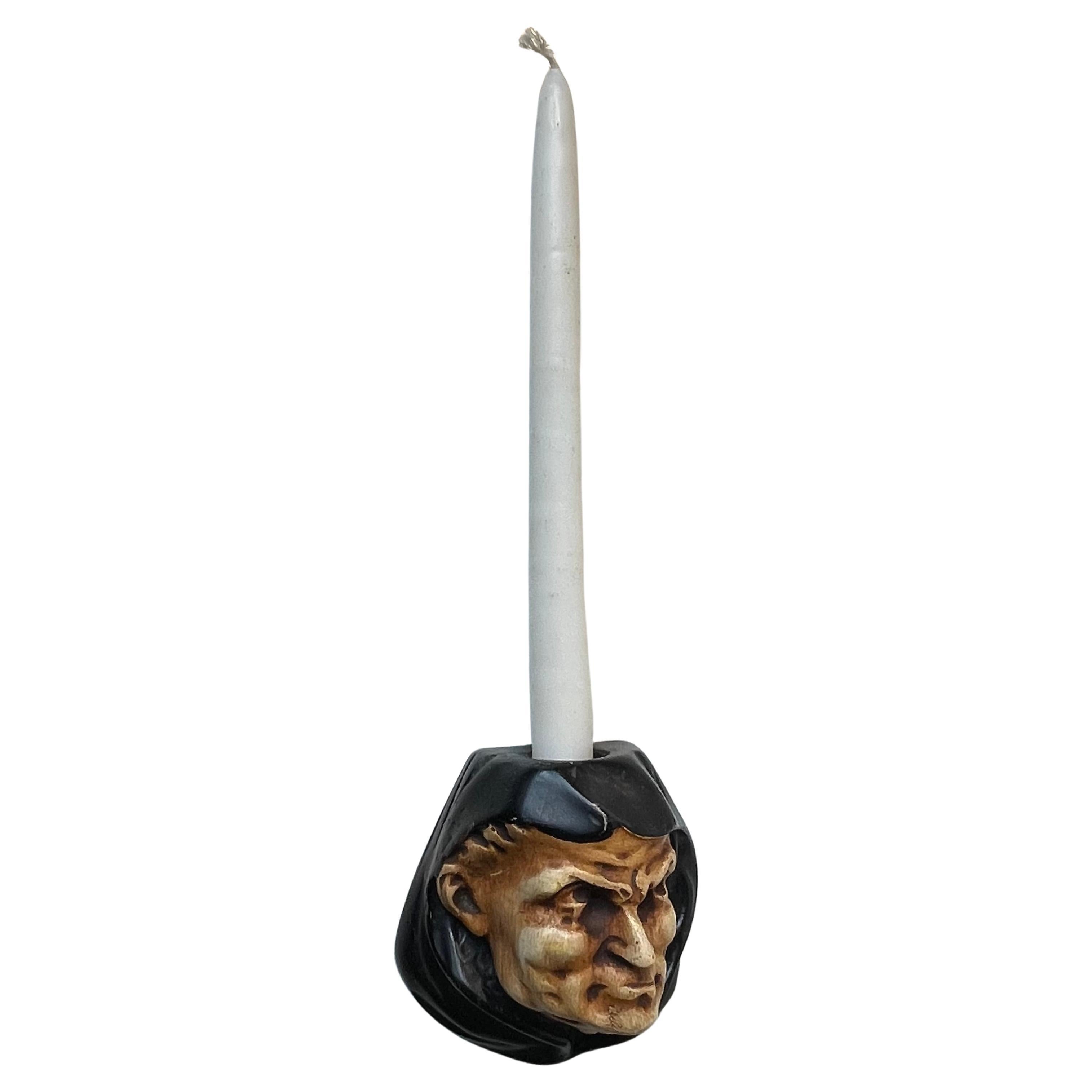 Antiguo Monje Grotesco Cabeza de Vela de Pared en Yeso, Italia 1900s en venta