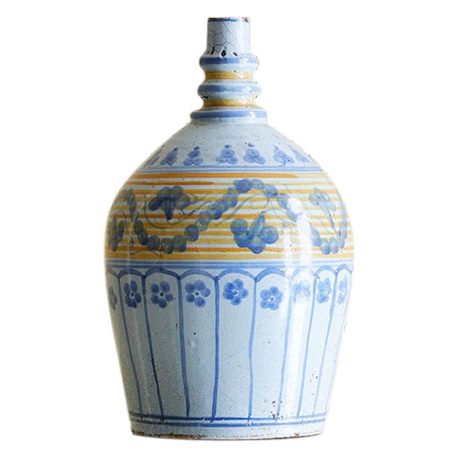 Antique Grottaglia Ceramic Bottle Vase with Decorations, Italy Late 19th Century