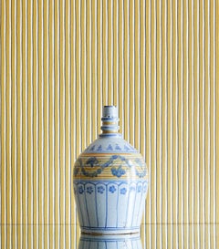 Antique Grottaglia Ceramic Bottle Vase with Decorations, Italy Late 19th Century