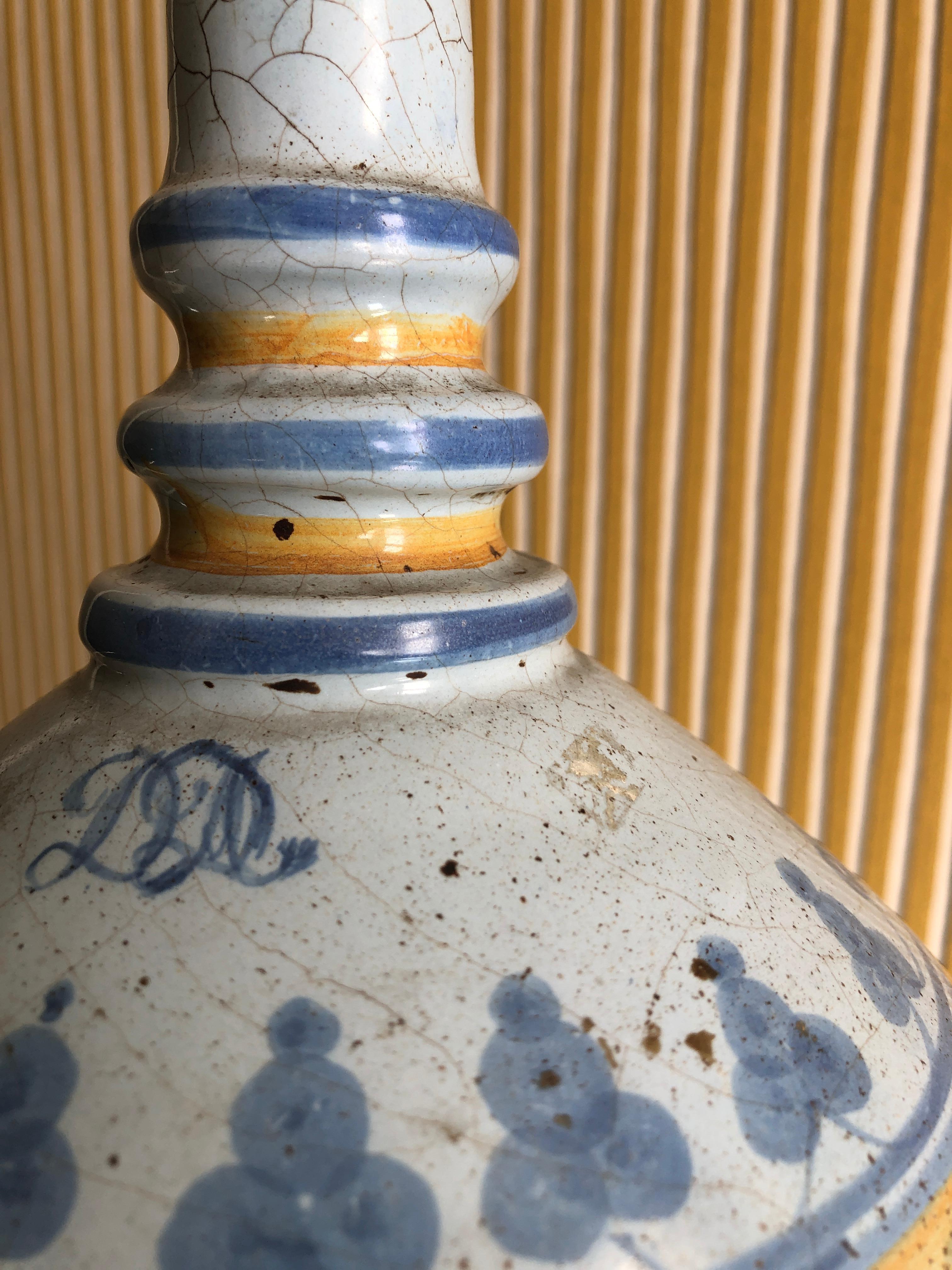 Antique Grottaglia Ceramic Bottle Vase with Decorations, Italy Late 19th Century 1