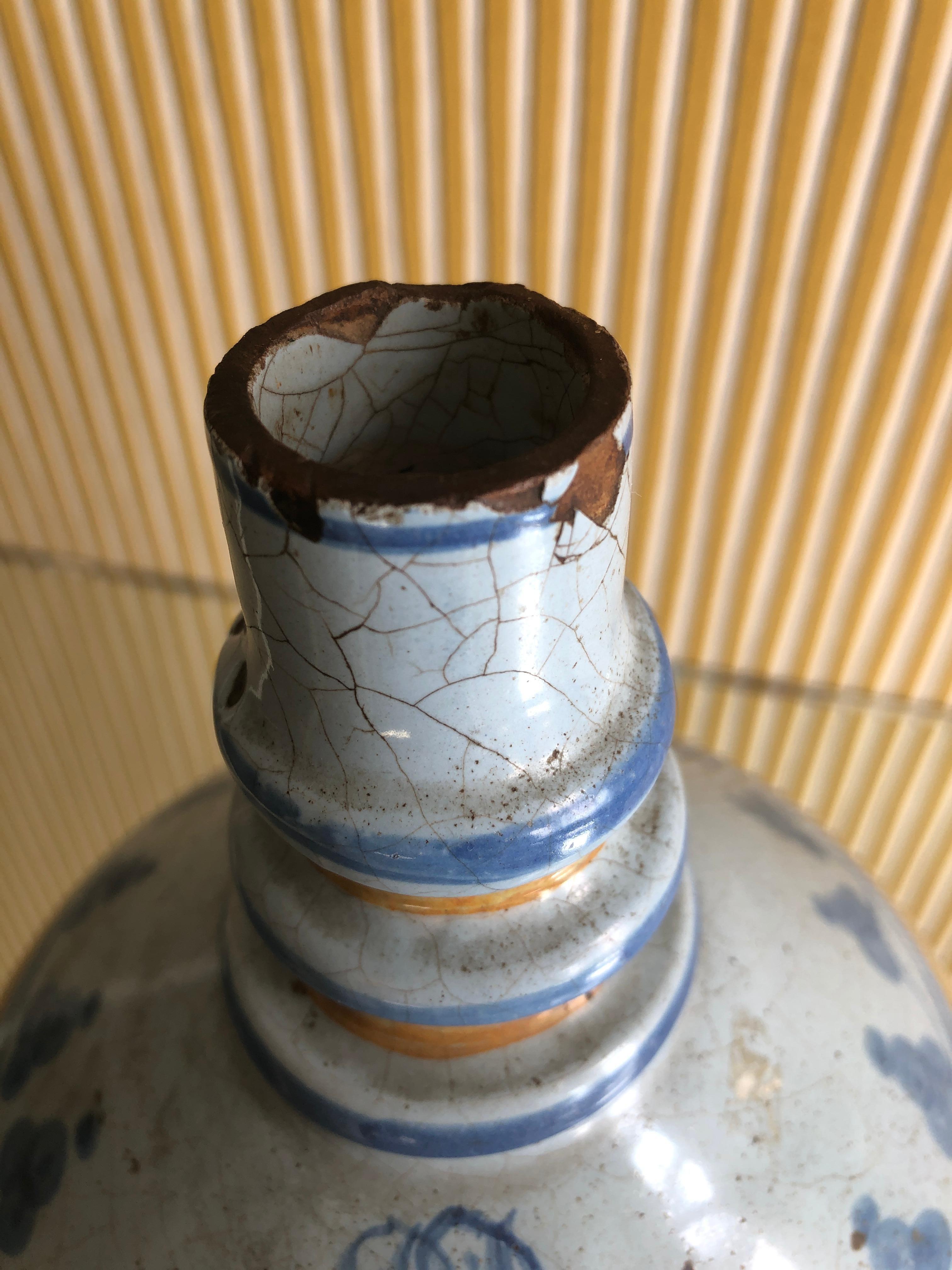 Antique Grottaglia Ceramic Bottle Vase with Decorations, Italy Late 19th Century 2