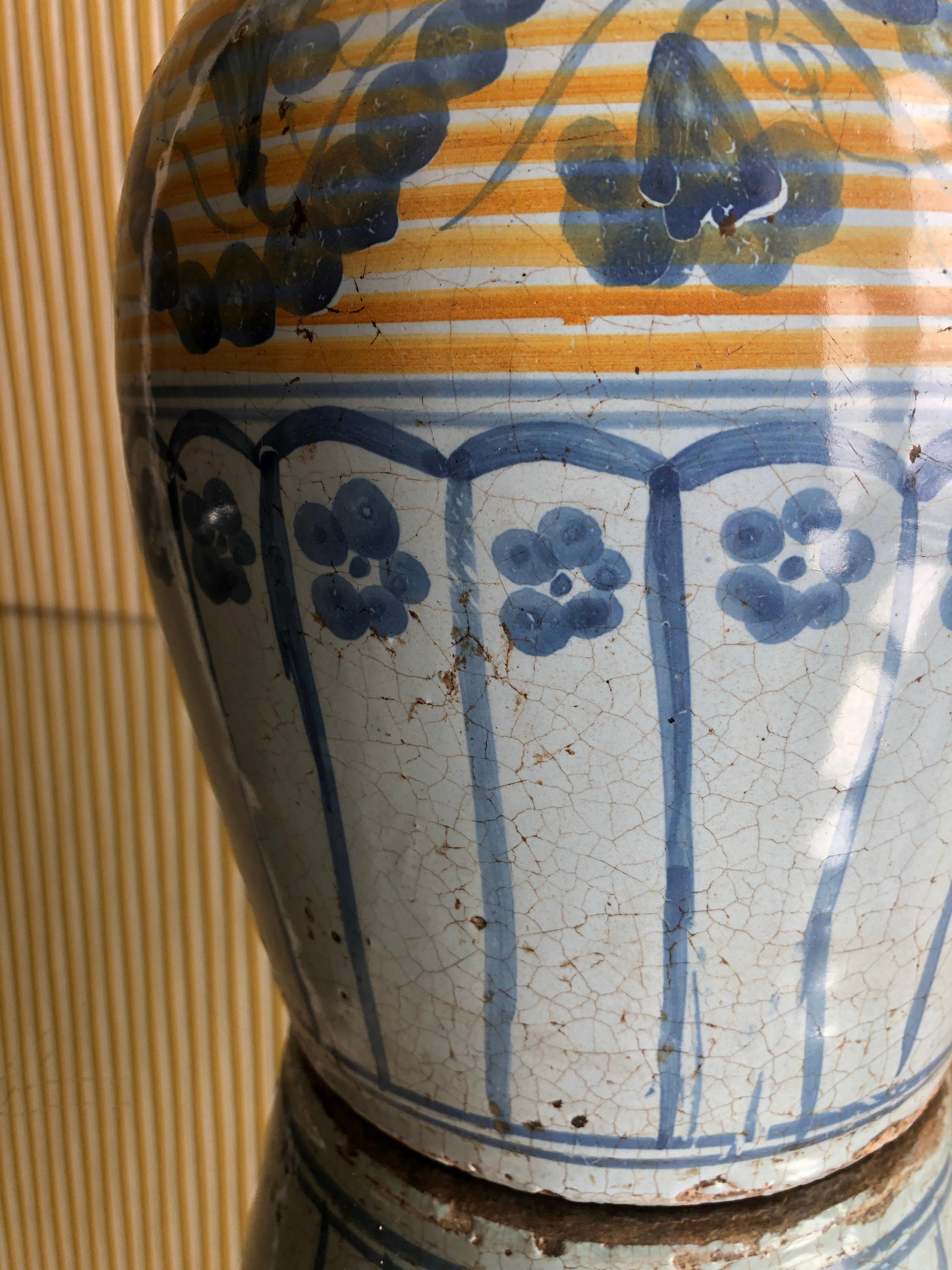 Antique Grottaglia Ceramic Bottle Vase with Decorations, Italy Late 19th Century 3