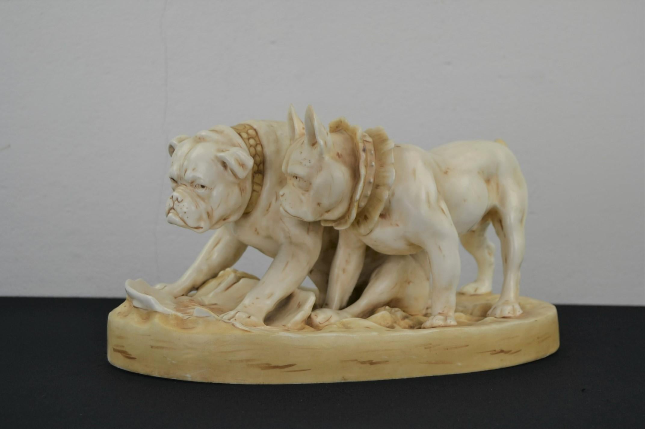 Bohemian Antique Group of Bulldog, French and English Bulldog Sculpture
