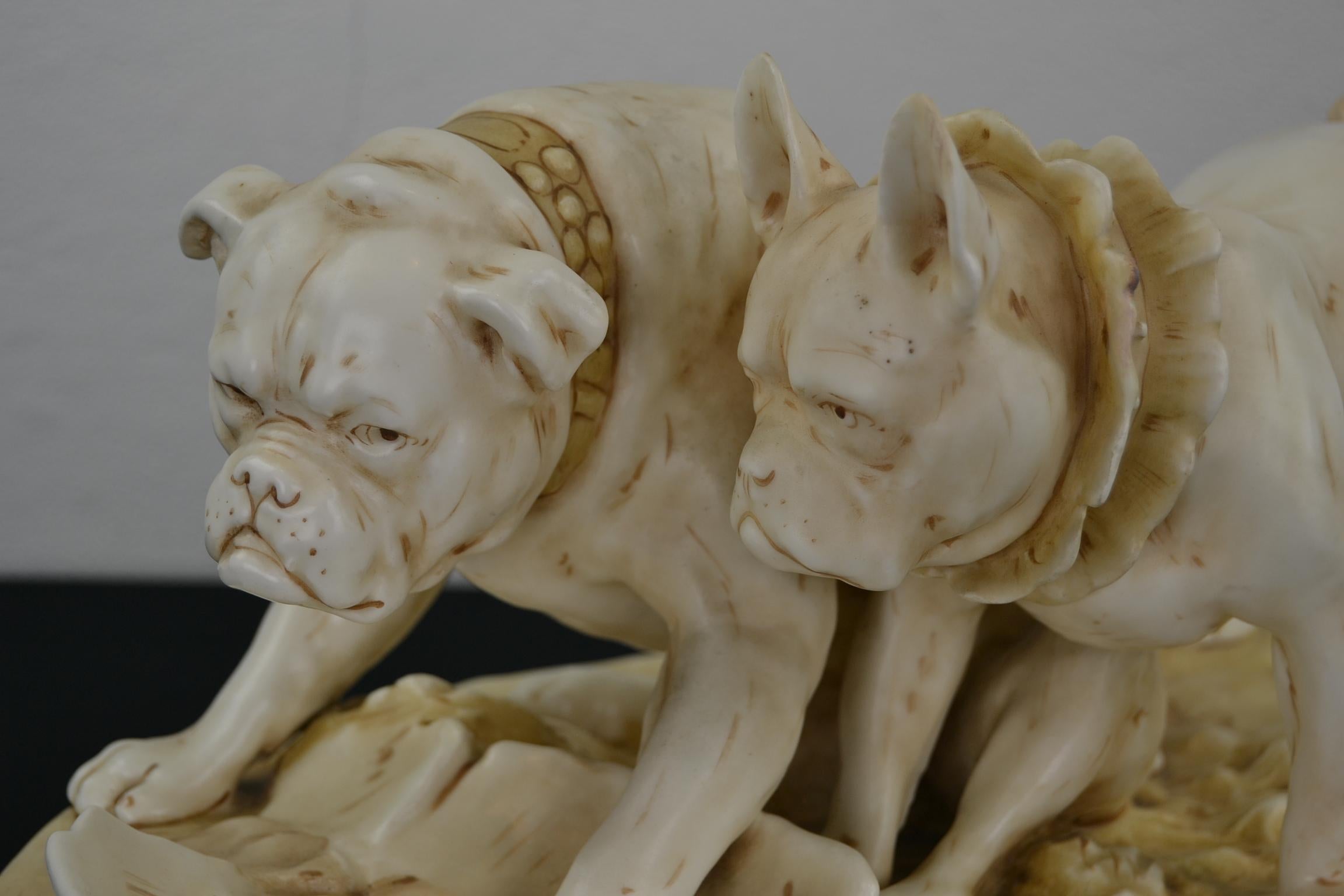 Czech Antique Group of Bulldog, French and English Bulldog Sculpture