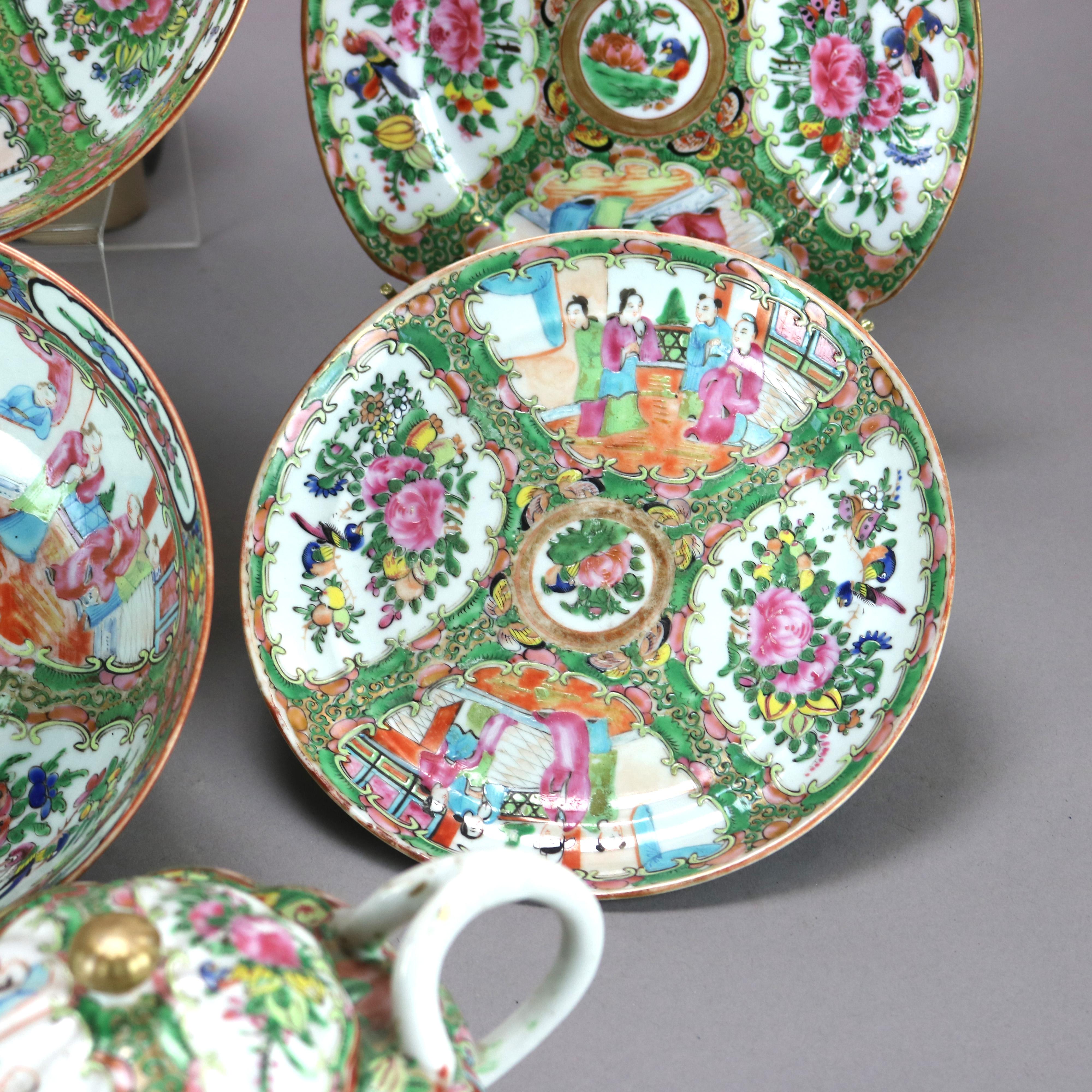 Antique Group of Fifteen Chinese Rose Medallion Porcelain Dining Pieces, c1900 5