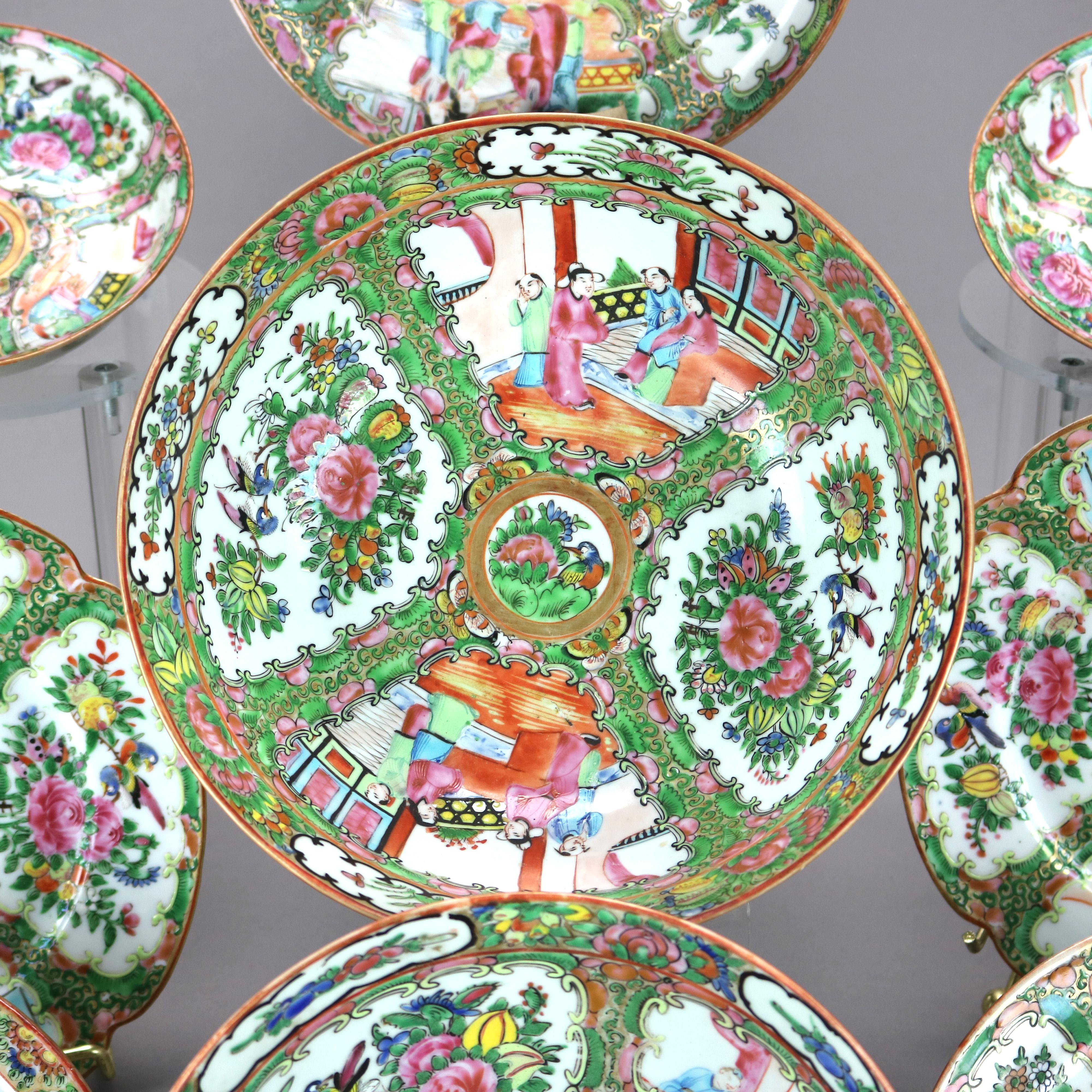 Antique Group of Fifteen Chinese Rose Medallion Porcelain Dining Pieces, c1900 6