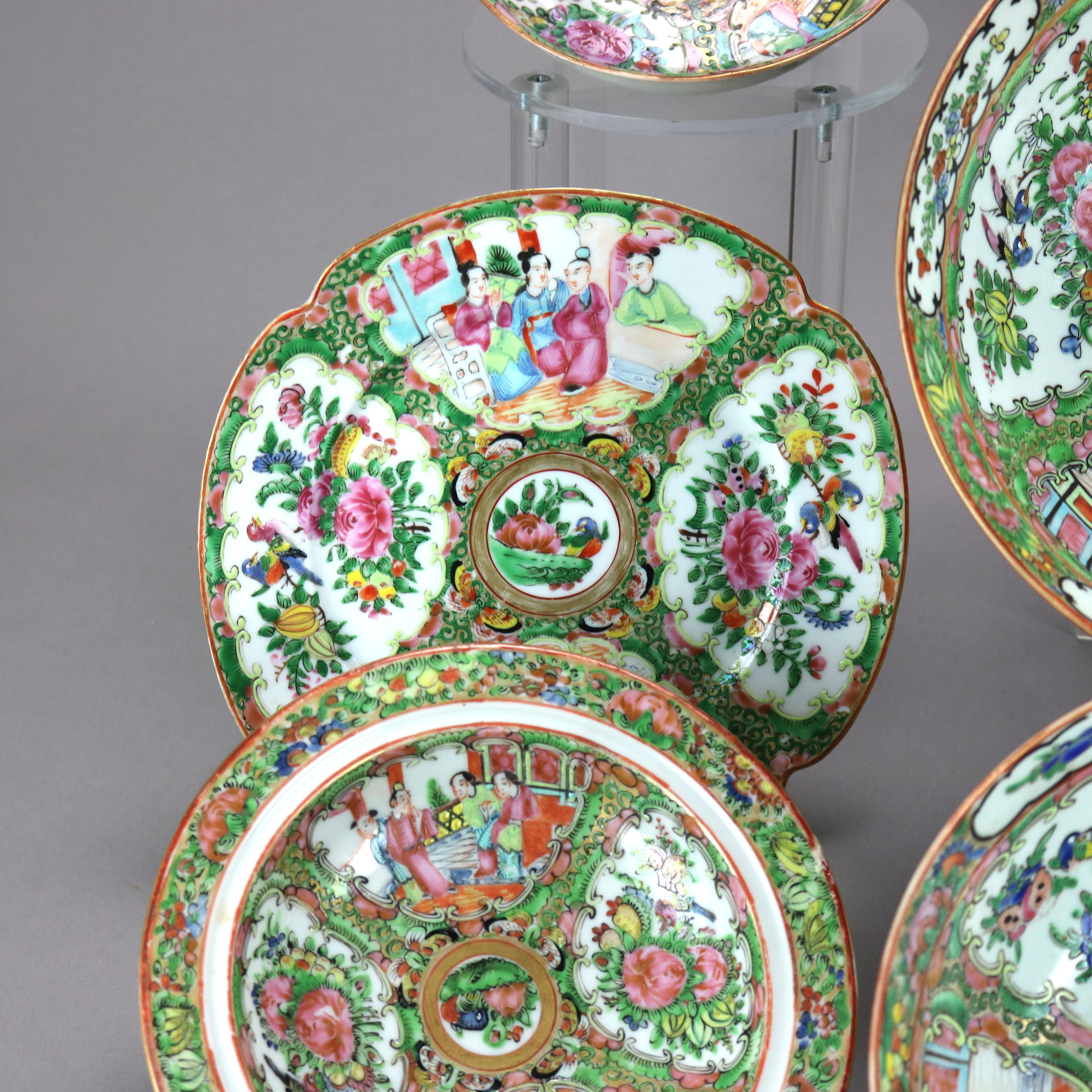 Antique Group of Fifteen Chinese Rose Medallion Porcelain Dining Pieces, c1900 7